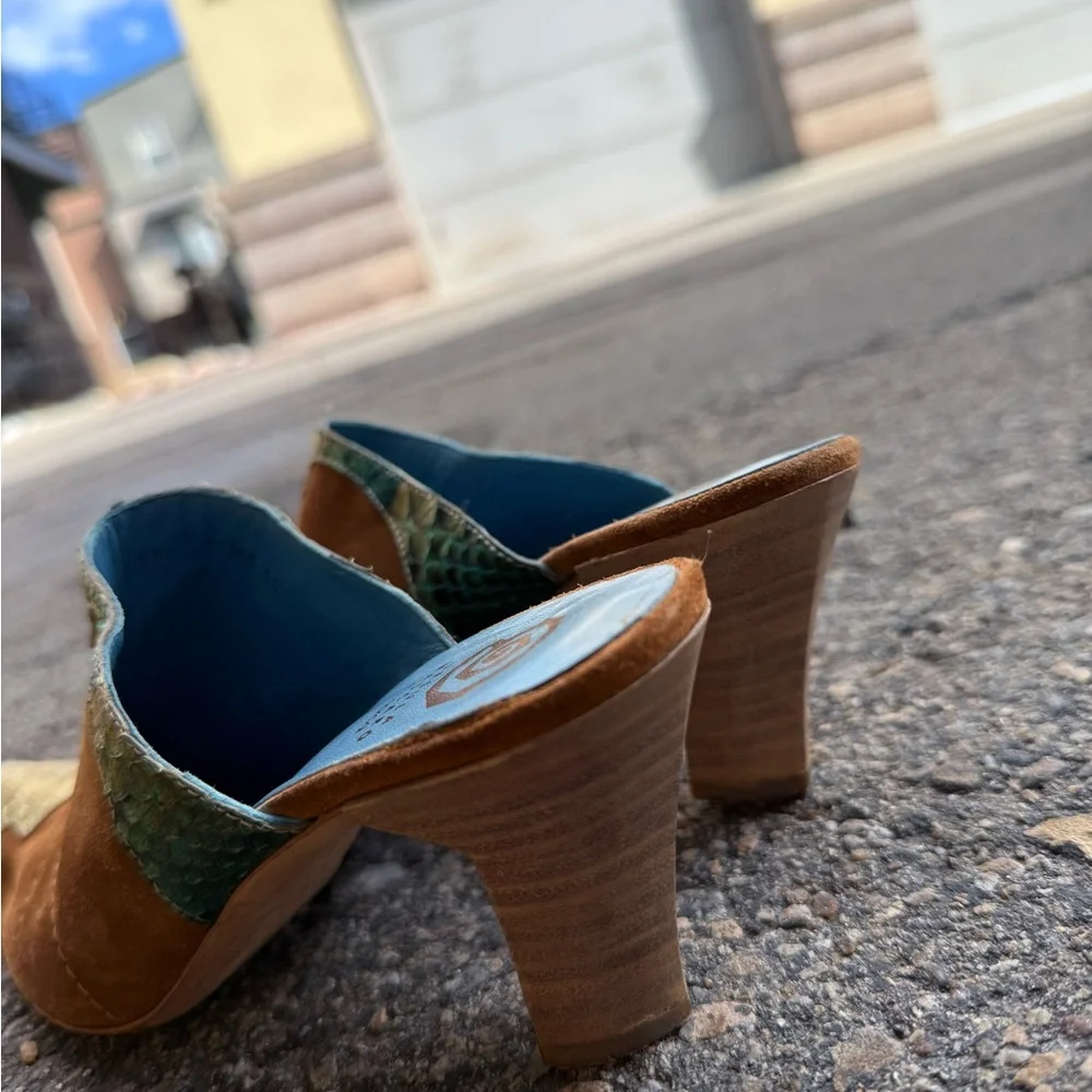 Ursula Mascaro Leather & Snake Skin Western Mules ~ 8.5 - Picture 9 of 10